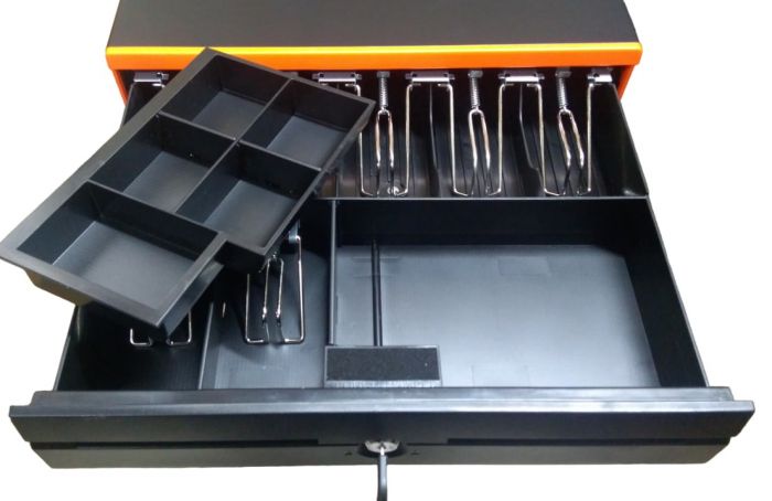 Грошовий ящик JEPOD A-4043 помаранчева смуга металевий 7 купюр 5 монет