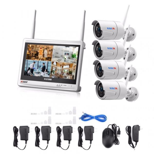 Комплект IP відеоспостереження BESDER 4 камери Wi-Fi 2MP LCD екран 12" wifi