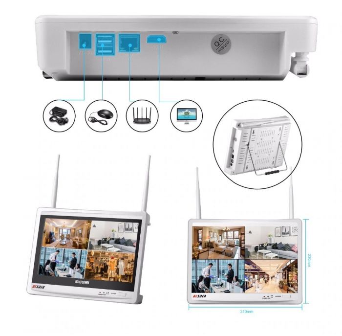 Комплект IP відеоспостереження BESDER 4 камери Wi-Fi 2MP LCD екран 12" wifi
