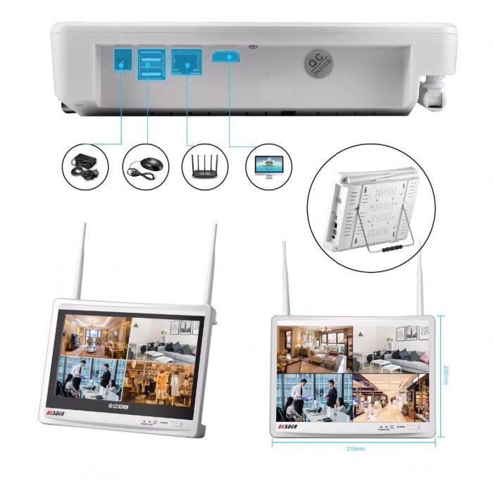 Комплект IP відеоспостереження BESDER 8 камери Wi-Fi 2MP LCD екран 12" wifi