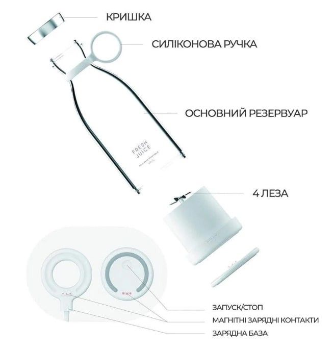 Портативний блендер Fresh Juice ОРИГІНАЛ рожевий 350 мл акумуляторний бездротовий