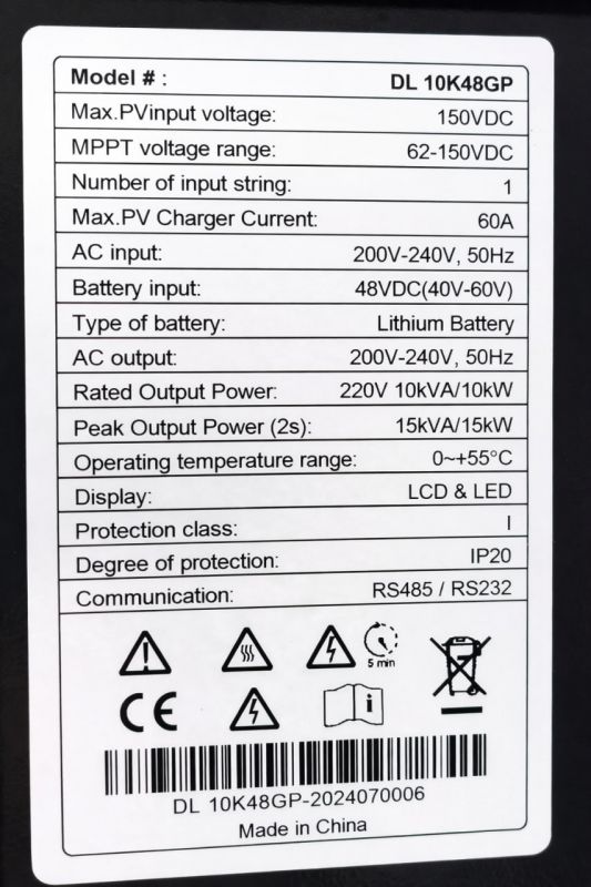 Гібридний інвертор DELONGTOP 10кВт DL-LFPHS51200 Tervix Pro Line DT aleo