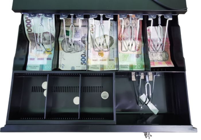 Грошовий ящик HONG ER RUN HER-405A металевий 6 купюр 3 монет чорний